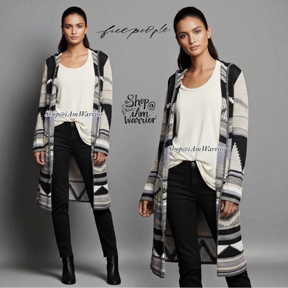 Free People Aztec pattern hooded duster cardigan sweater *sho@iamwarrior - Picture 2 of 10